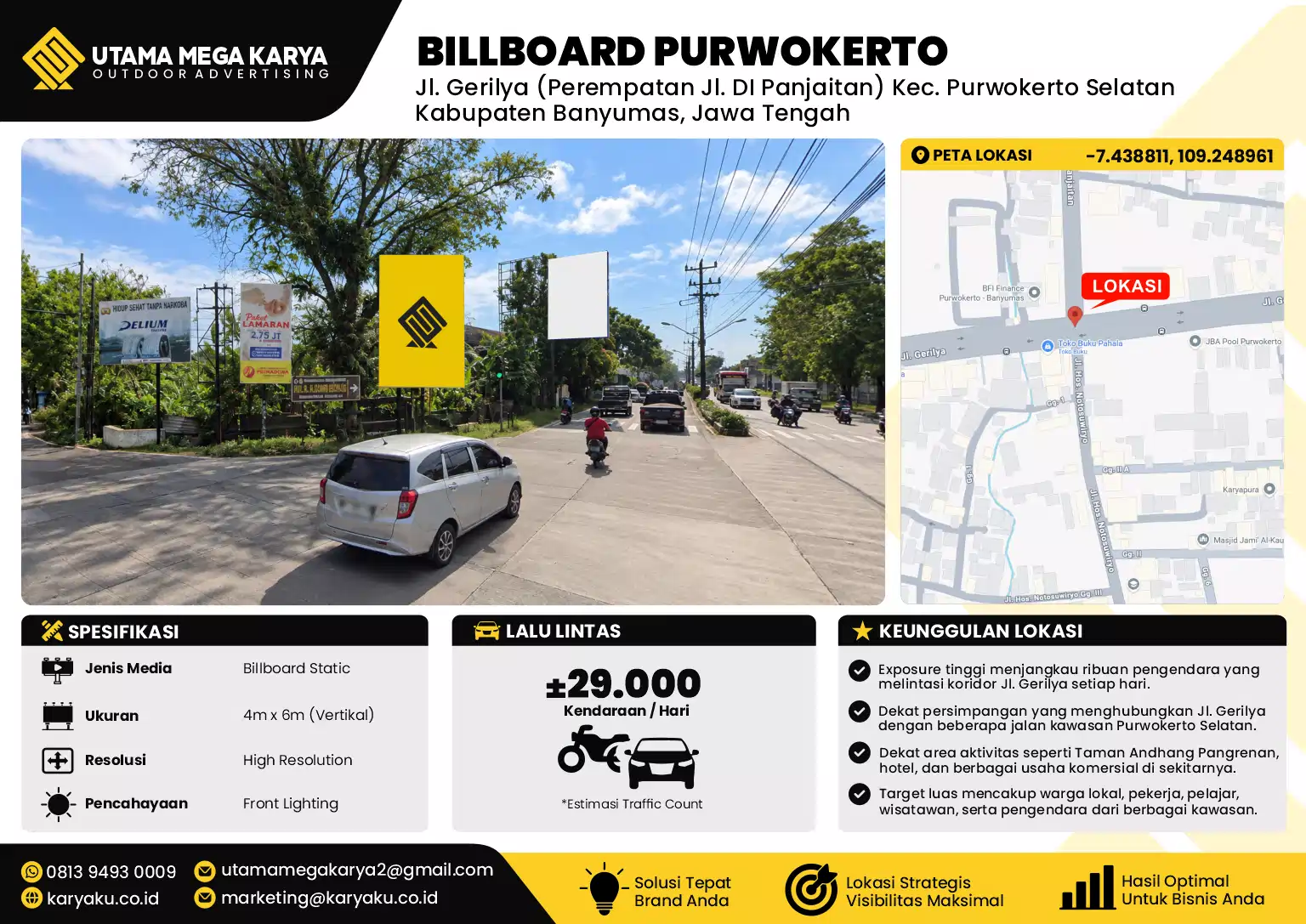 Sewa Titik Billboard di Jalan Gerilya perempatan jalan DI Panjaitan kec purwokerto selatan kabupaten banyumas, Cilacap