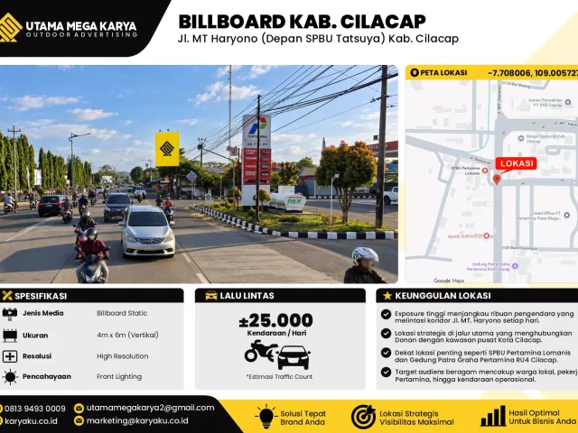 Sewa Titik Baliho dan Billboard di Jl. MT Haryono (Depan SPBU Tatsuya) Kab. Cilacap