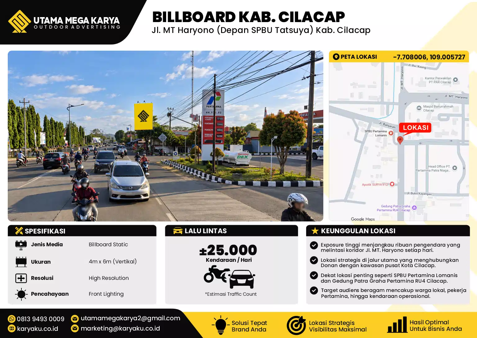 Sewa Titik Baliho dan Billboard di Jl. MT Haryono (Depan SPBU Tatsuya) Kab. Cilacap