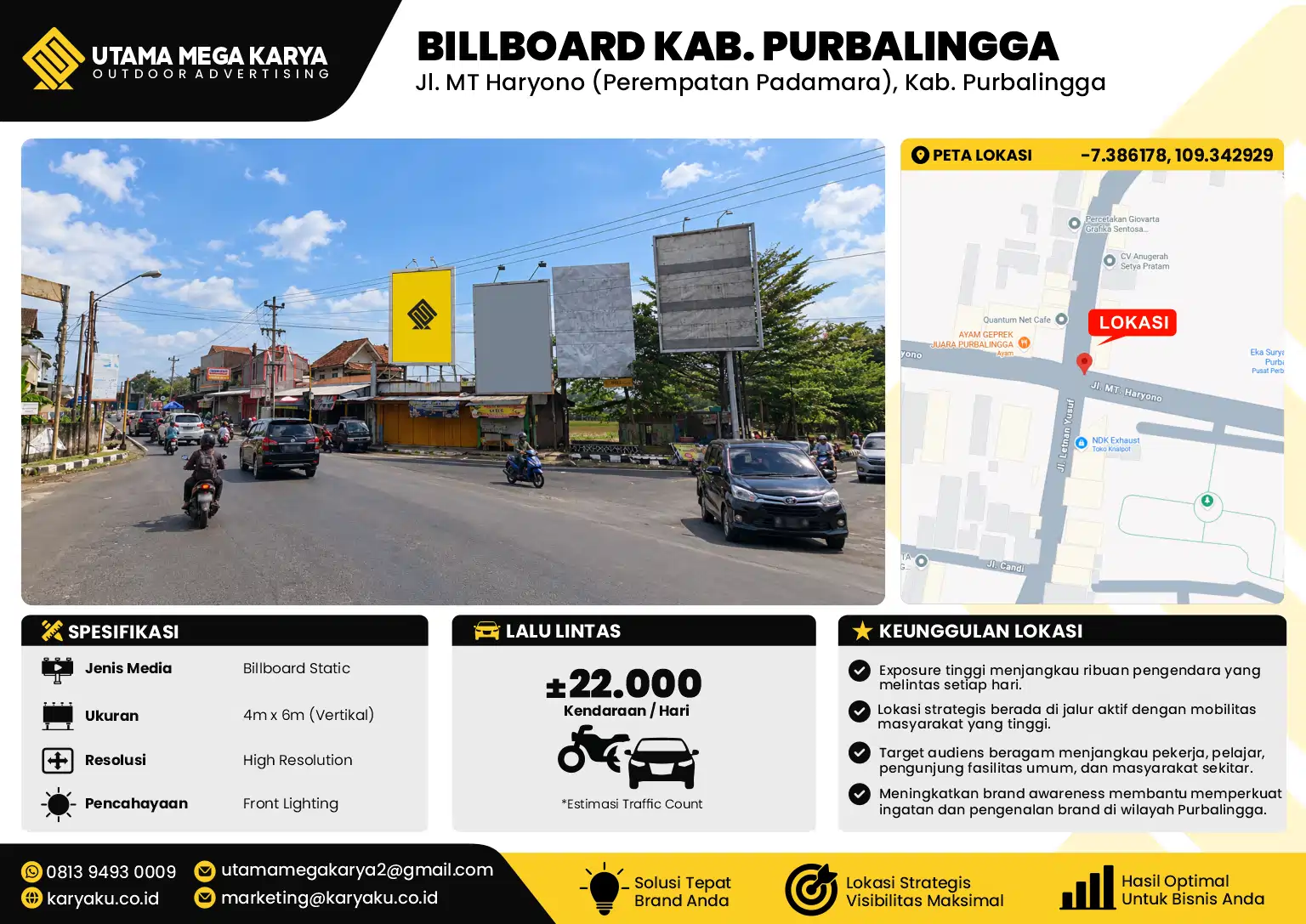Sewa Titik Baliho dan Billboard di Jl. MT Haryono (Perempatan Padamara), Kab. Purbalingga