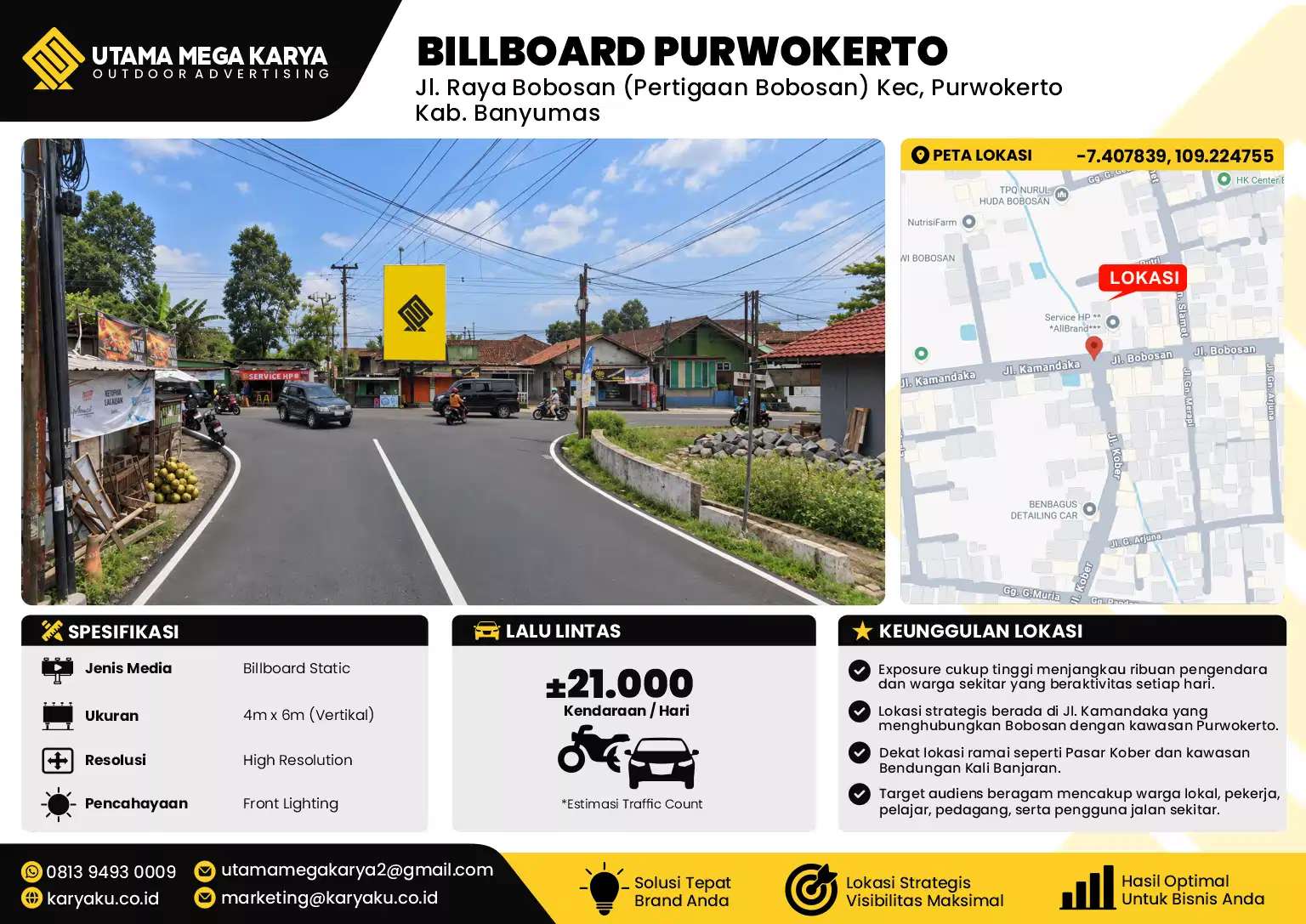 Sewa Titik Baliho dan Billboard di Jl. Raya Bobosan (Pertigaan Bobosan) Kec, PurwokertoKab. Banyumas