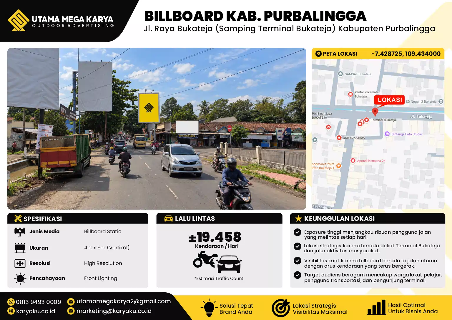 Sewa Titik Baliho dan Billboard di Jl. Raya Bukateja (Samping Terminal Bukateja) Kabupaten Purbalingga