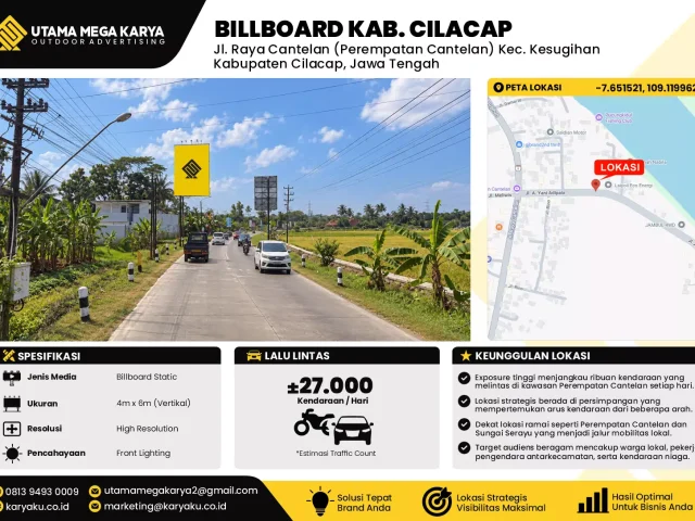 Sewa Titik Billboard di Jalan Raya Cantelan perempatan cantelan kec kesugihan kabupaten cilacap jawa tengah