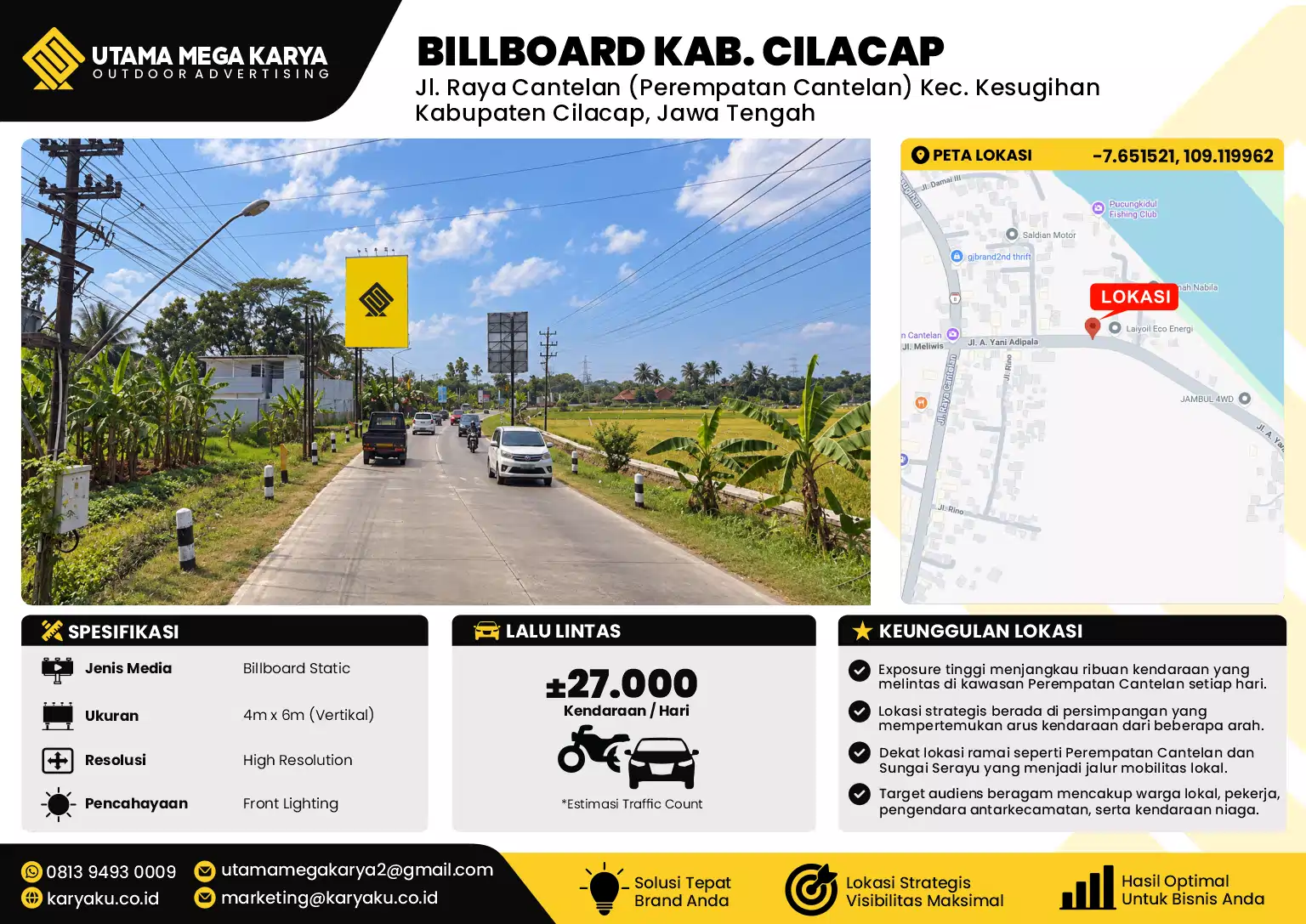 Sewa Titik Billboard di Jalan Raya Cantelan perempatan cantelan kec kesugihan kabupaten cilacap jawa tengah