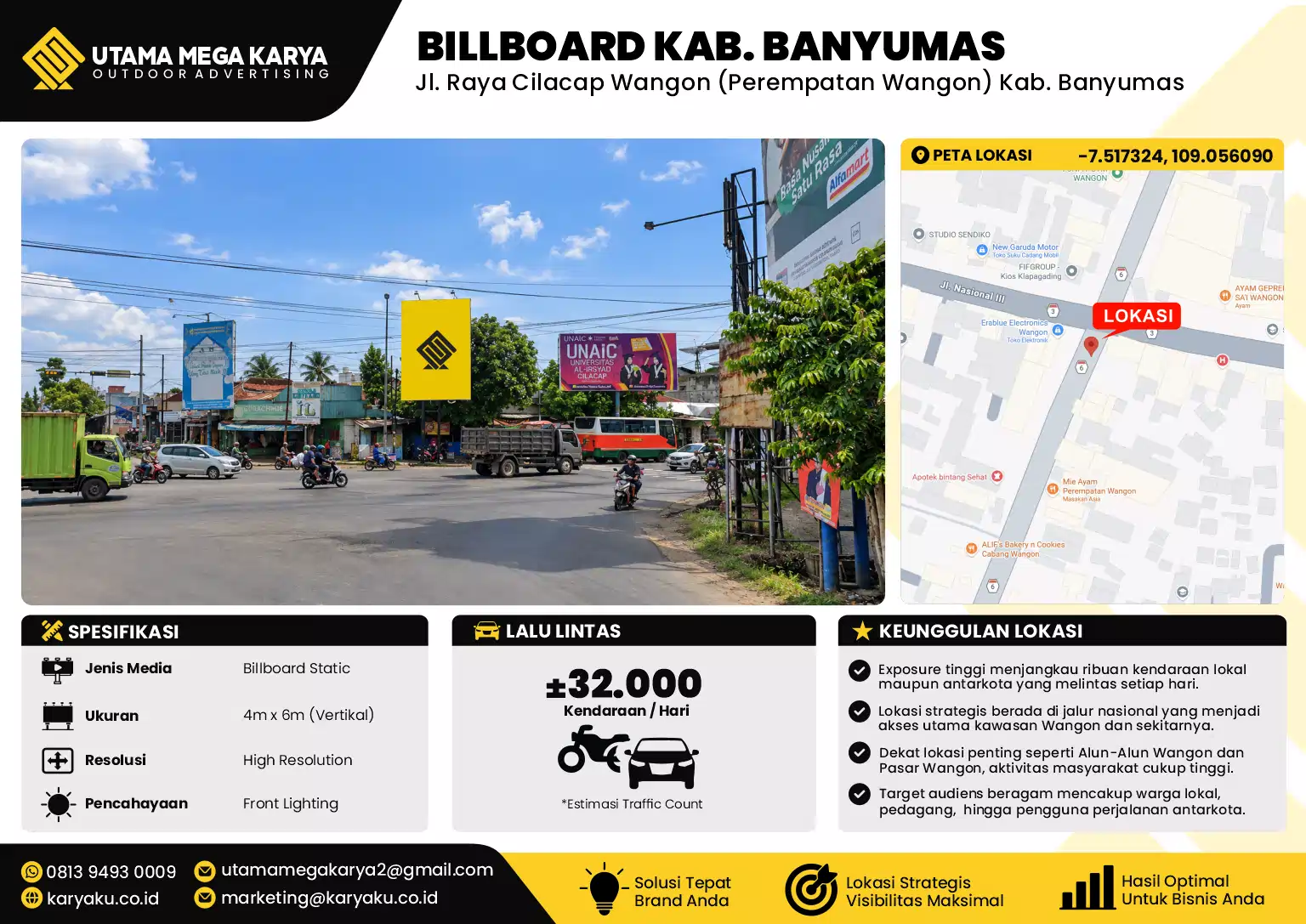 Sewa Titik Baliho dan Billboard di Jl. Raya Cilacap Wangon (Perempatan Wangon) Kab. Banyumas