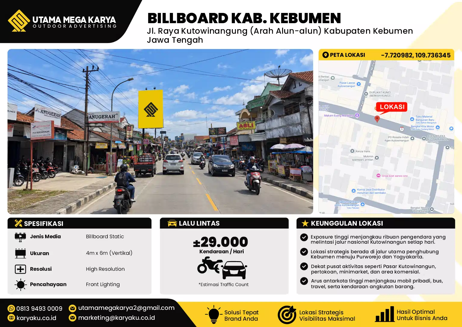 Sewa Titik Billboard di Jalan Raya Kutowinangung Arah Alun-Alun Kabupaten Kebumen Jawa Tengah