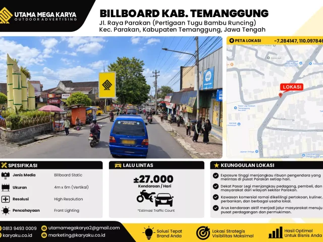 Sewa Titik Billboard di Jalan Raya Parakan Pertigaan Tugu Bambu Runcing Kec Parakan Kabupaten Temanggung Jawa Tengah