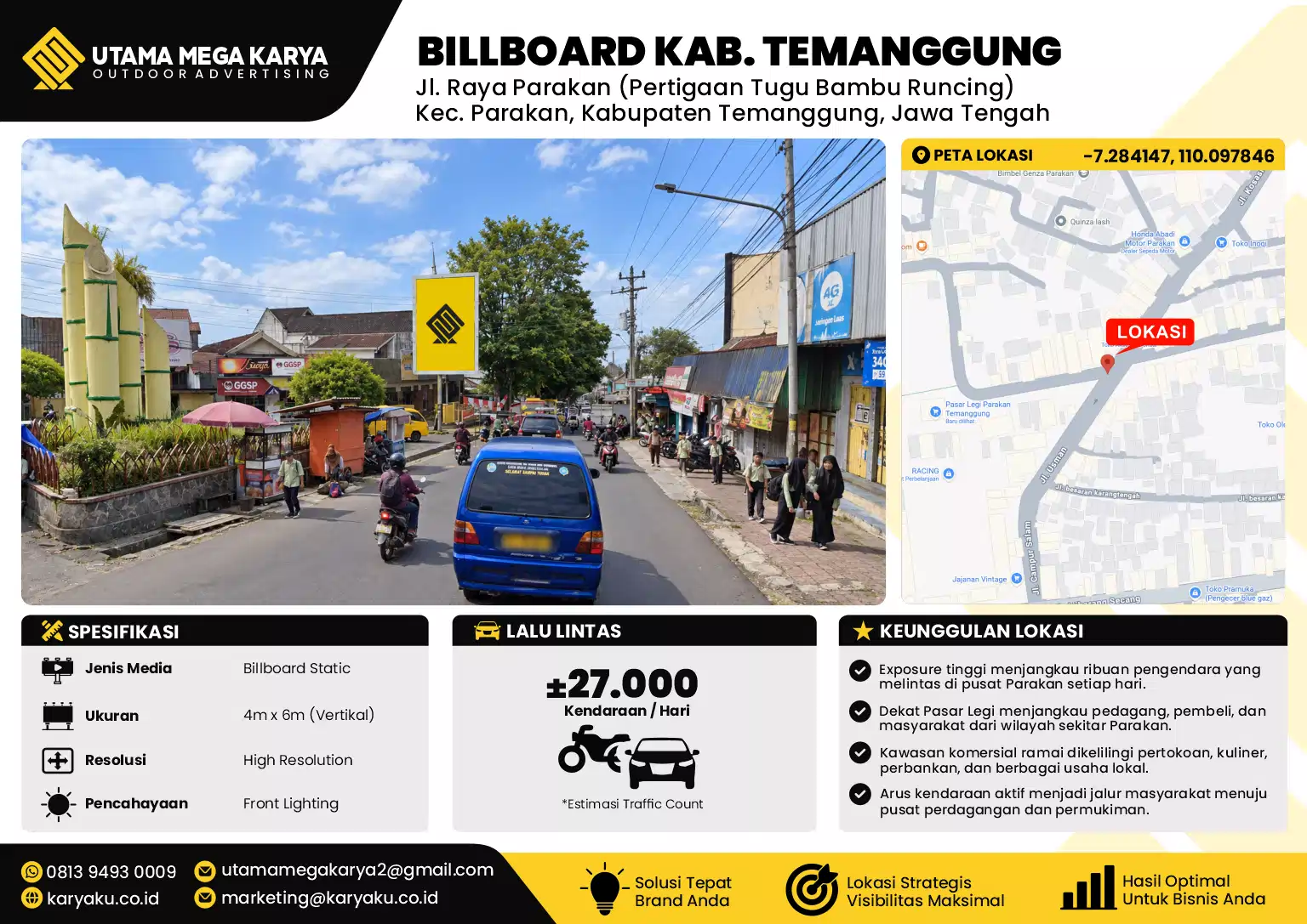 Sewa Titik Billboard di Jalan Raya Parakan Pertigaan Tugu Bambu Runcing Kec Parakan Kabupaten Temanggung Jawa Tengah