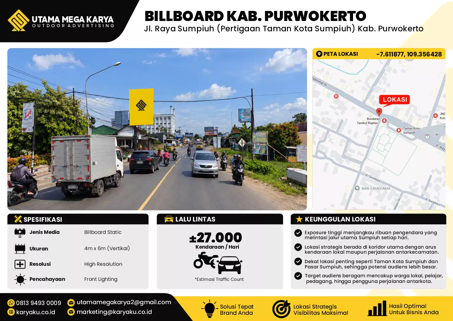 Sewa Titik Baliho dan Billboard di Jl. Raya Sumpiuh (Pertigaan Taman Kota Sumpiuh) Kab. Purwokerto