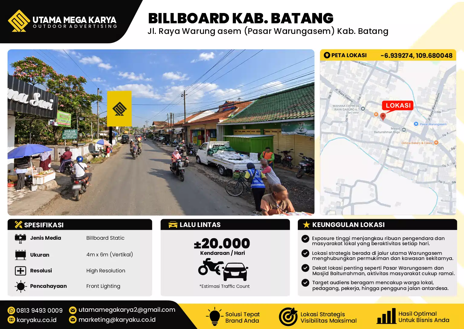 Sewa Titik Baliho dan Billboard di Jl. Raya Warung asem (Pasar Warungasem) Kab. Batang