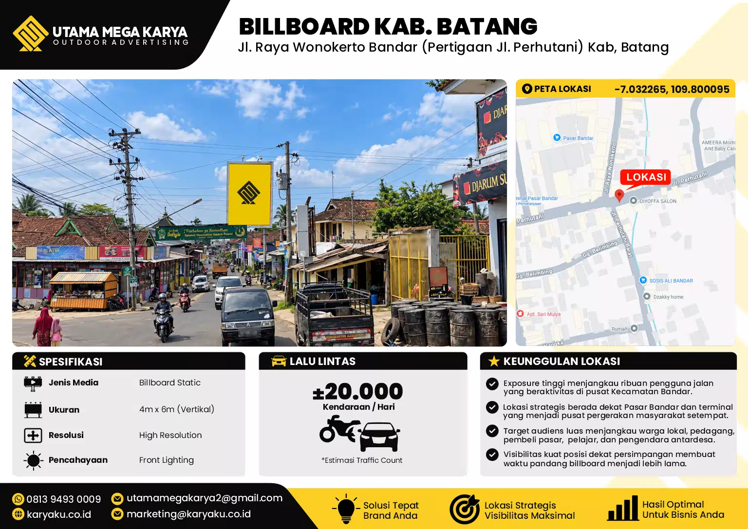 Sewa Titik Baliho dan Billboard di Jl. Raya Wonokerto Bandar (Pertigaan Jl. Perhutani) Kab, Batang