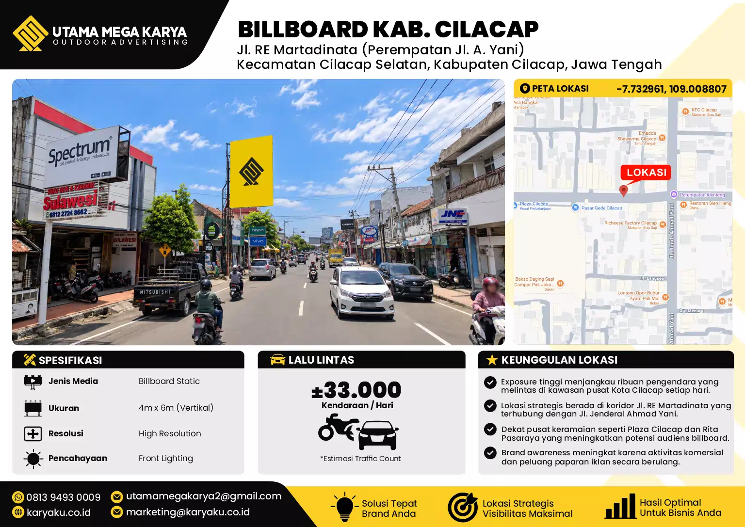 Sewa Titik Billboard di Jalan Martadinata perempatan jalan a yani kecamatan cilacap selatan kabupaten cilacap jawa tengah
