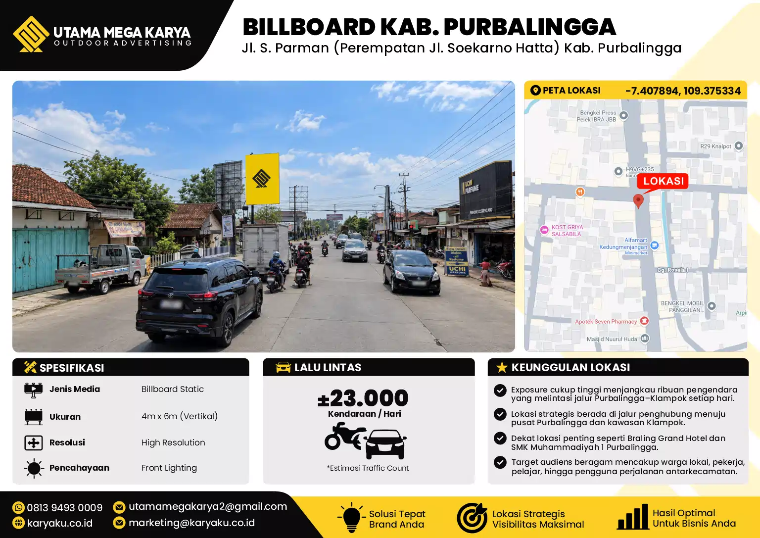 Sewa Titik Baliho dan Billboard di Jl. S. Parman (Perempatan Jl. Soekarno Hatta) Kab. Purbalingga