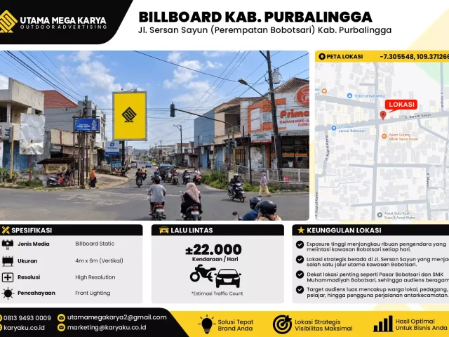 Sewa Titik Baliho dan Billboard di Jl. Sersan Sayun (Perempatan Bobotsari) Kab. Purbalingga