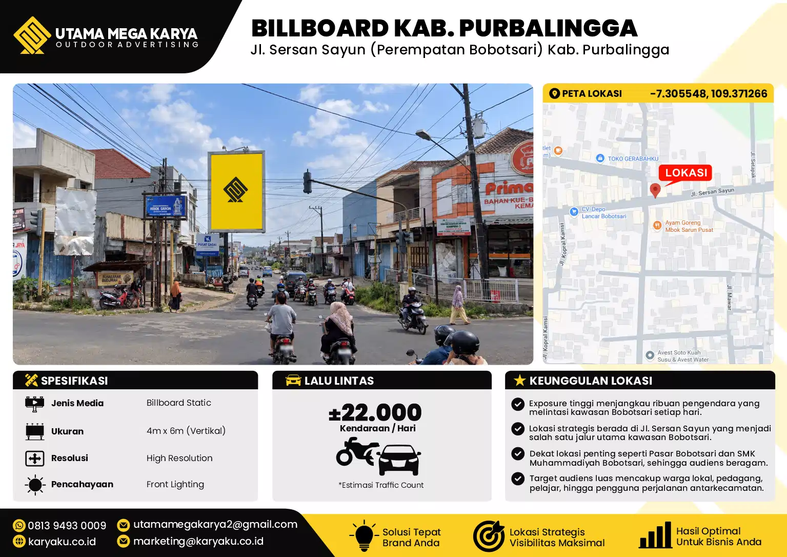 Sewa Titik Baliho dan Billboard di Jl. Sersan Sayun (Perempatan Bobotsari) Kab. Purbalingga