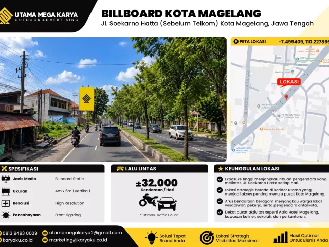 Sewa Titik Billboard di Jalan Soekarno Hatta Sebelum Telkom Kota Magelang Jawa Tengah