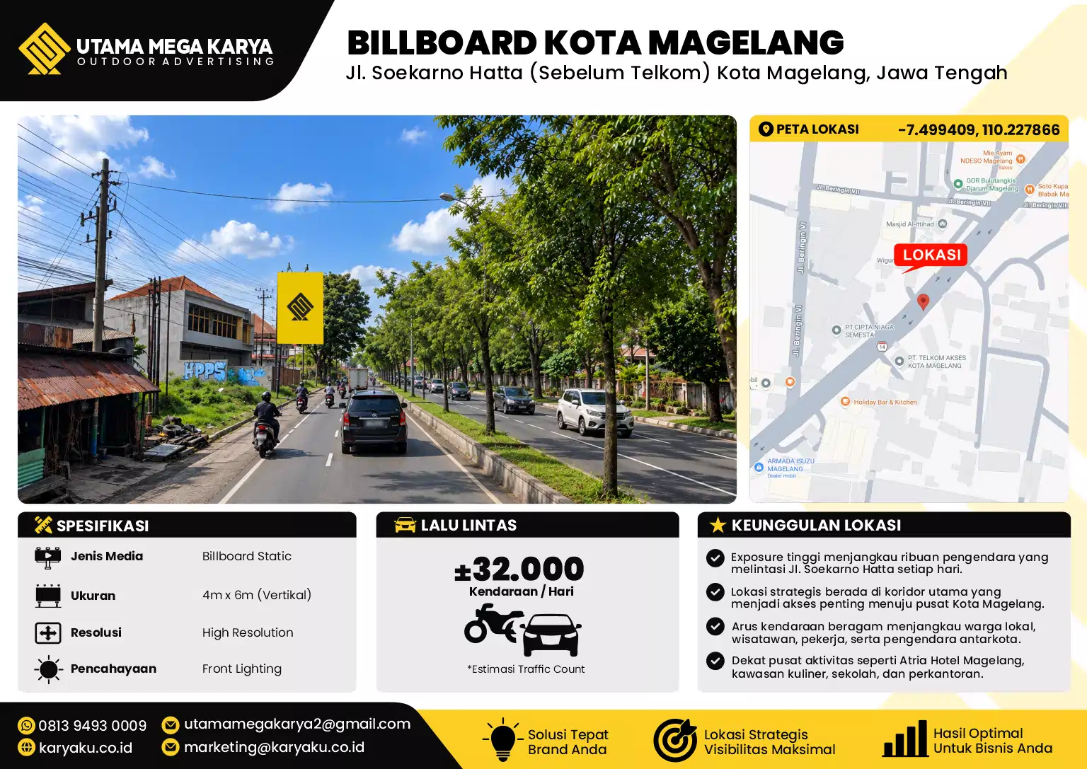 Sewa Titik Billboard di Jalan Soekarno Hatta Sebelum Telkom Kota Magelang Jawa Tengah