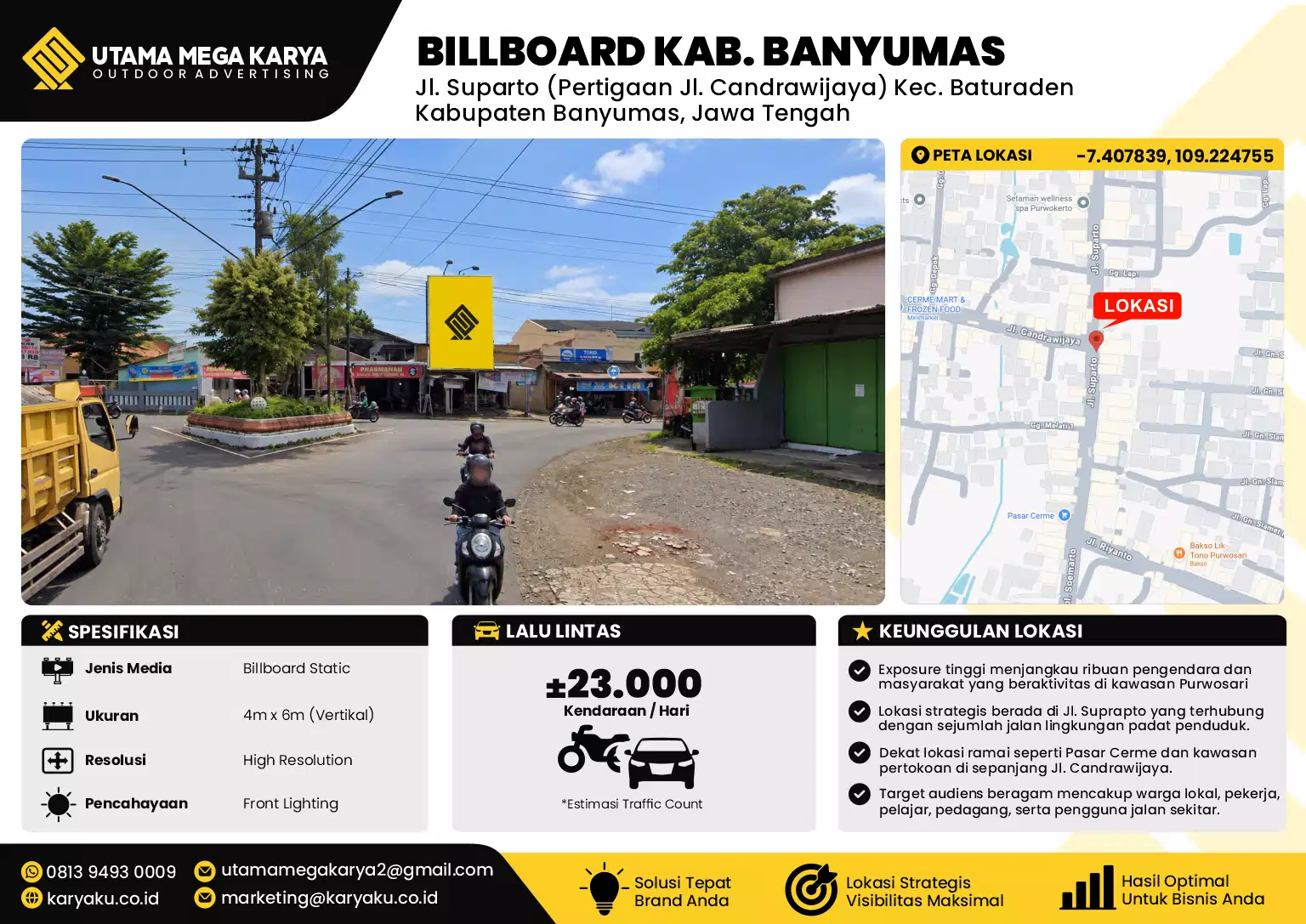 Sewa Titik Billboard di Jalan Suparto pertigaan jalan candrawijaya kec baturaden kabupaten banyumas jawa tengah, Cilacap