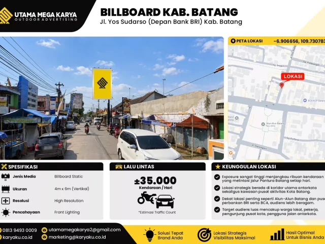 Sewa Titik Baliho dan Billboard di Jl. Yos Sudarso (Depan Bank BRI) Kab. Batang