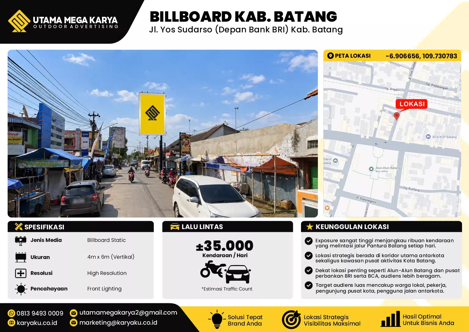 Sewa Titik Baliho dan Billboard di Jl. Yos Sudarso (Depan Bank BRI) Kab. Batang