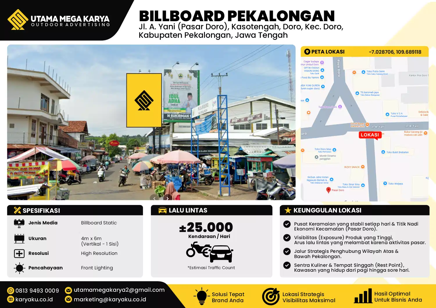 Sewa Titik Billboard di Jl. A. Yani (Pasar Doro), Kasotengah, Doro, Kec. Doro, Kabupaten Pekalongan, Jawa Tengah