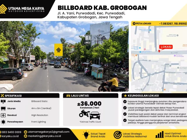 Sewa Titik Billboard di Jl. A. Yani, Purwodadi, Kec. Purwodadi, Kabupaten Grobogan, Jawa Tengah