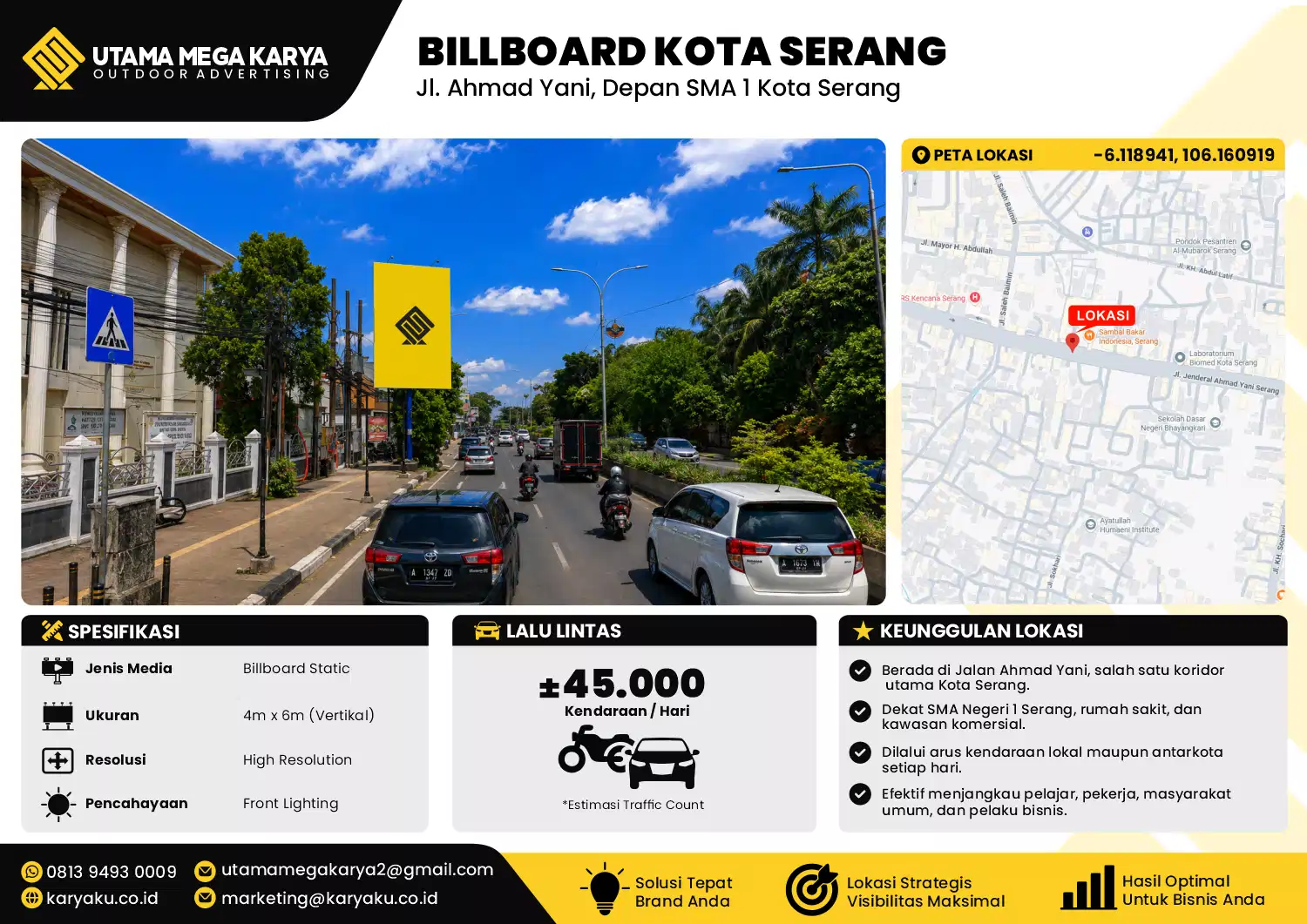 Sewa Titik Baliho dan Billboard di Jl. Ahmad Yani, Depan SMA 1 Kota Serang, Banten