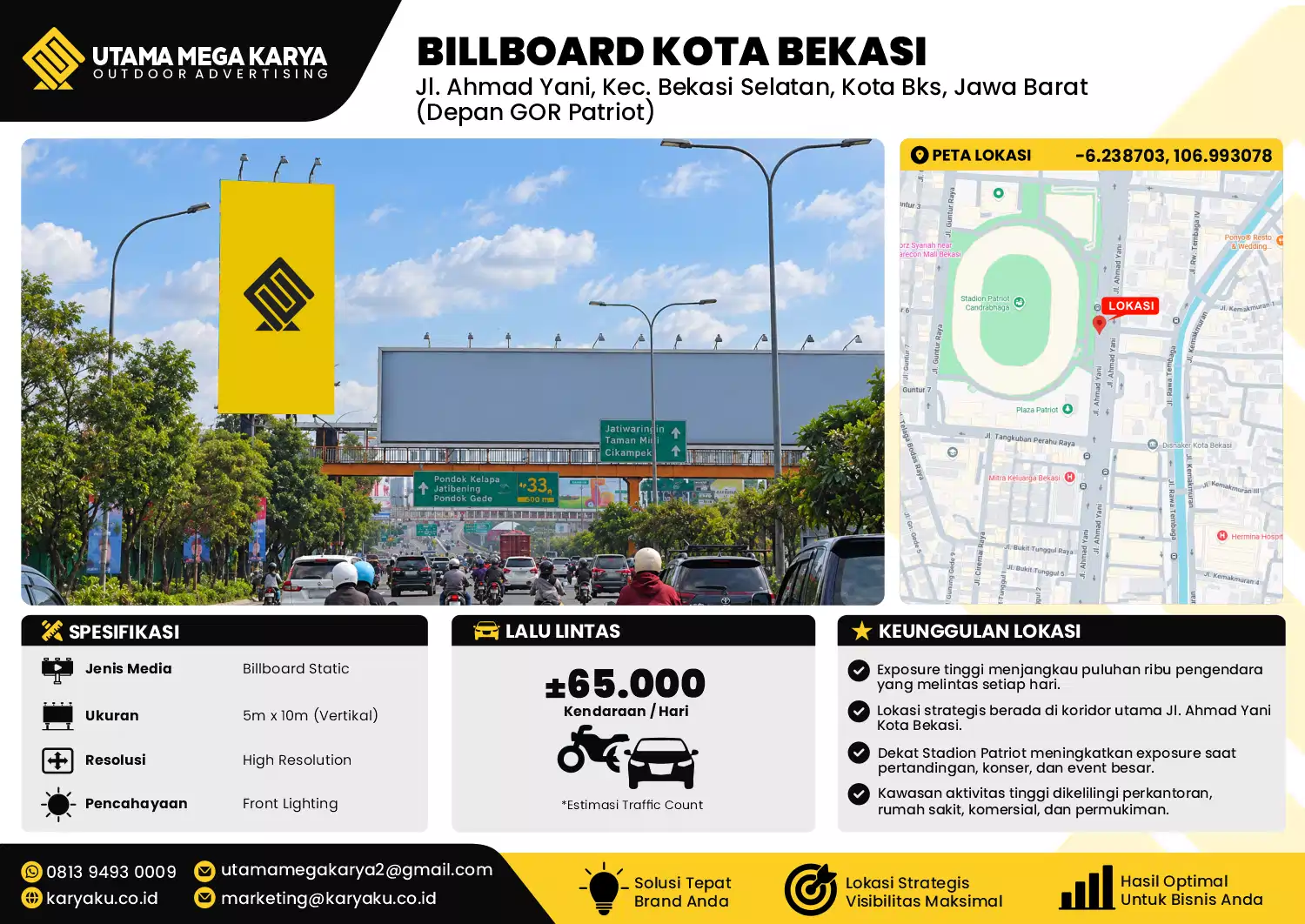 Sewa Titik Baliho dan Billboard di Jl. Ahmad Yani, Kec. Bekasi Selatan, Kota Bekasi, Jawa Barat (Depan GOR Patriot)
