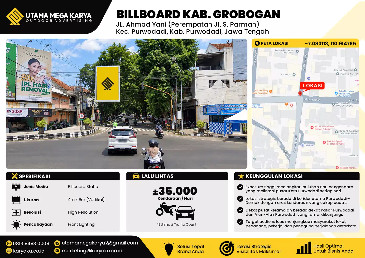 Sewa Titik Billboard di JL. Ahmad Yani (Perempatan Jl. S. Parman) Kec. Purwodadi, Kab. Purwodadi, Jawa Tengah, Grobogan