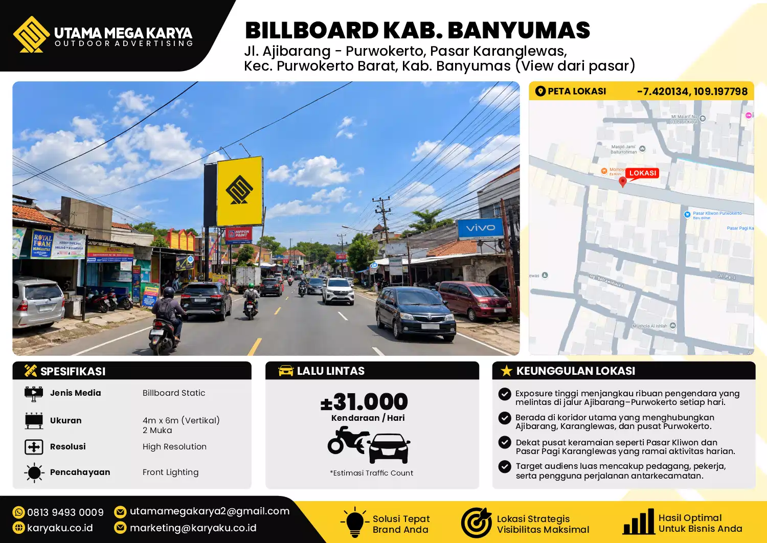 Sewa Titik Billboard di Jalan Ajibarang Purwokerto (pasar karanglewas) view dari pasar Kec Purwokerto Barat Kab Banyumas