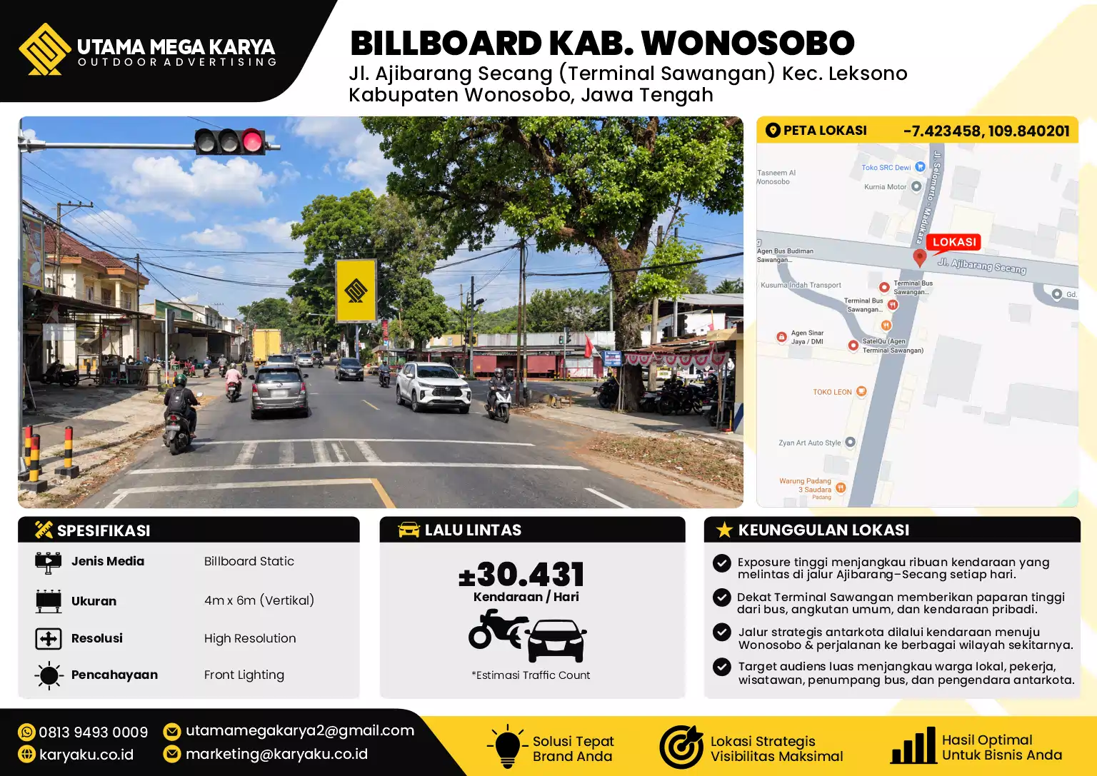 Sewa Titik Billboard di Jl. Ajibarang Secang (Terminal Sawangan) Kec. LeksonoKabupaten Wonosobo, Jawa Tengah