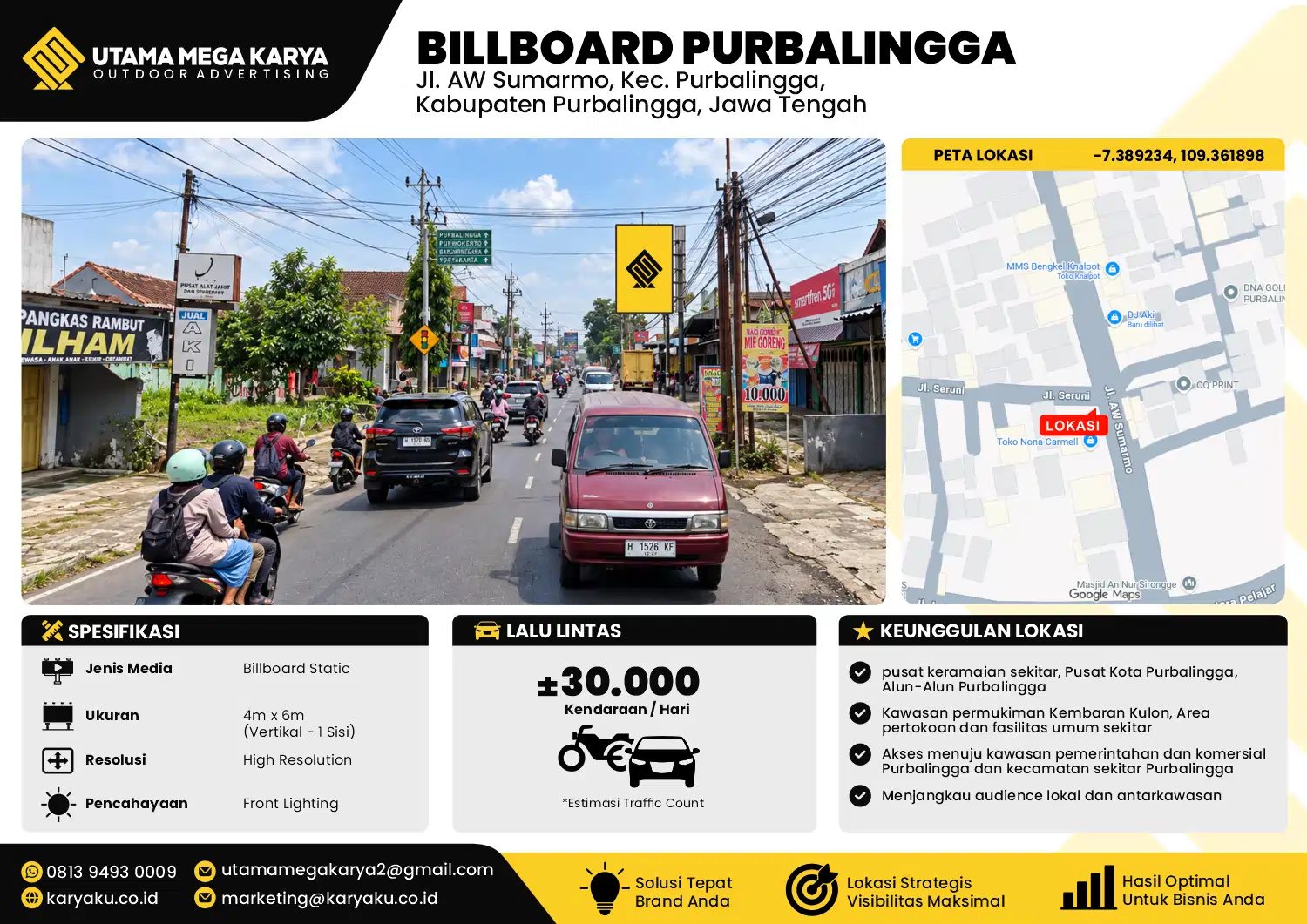 Sewa Titik Baliho dan Billboard di Jl. AW Sumarmo, Kembaran Kulon, Kec. Purbalingga,Kabupaten Purbalingga, Jawa Tengah