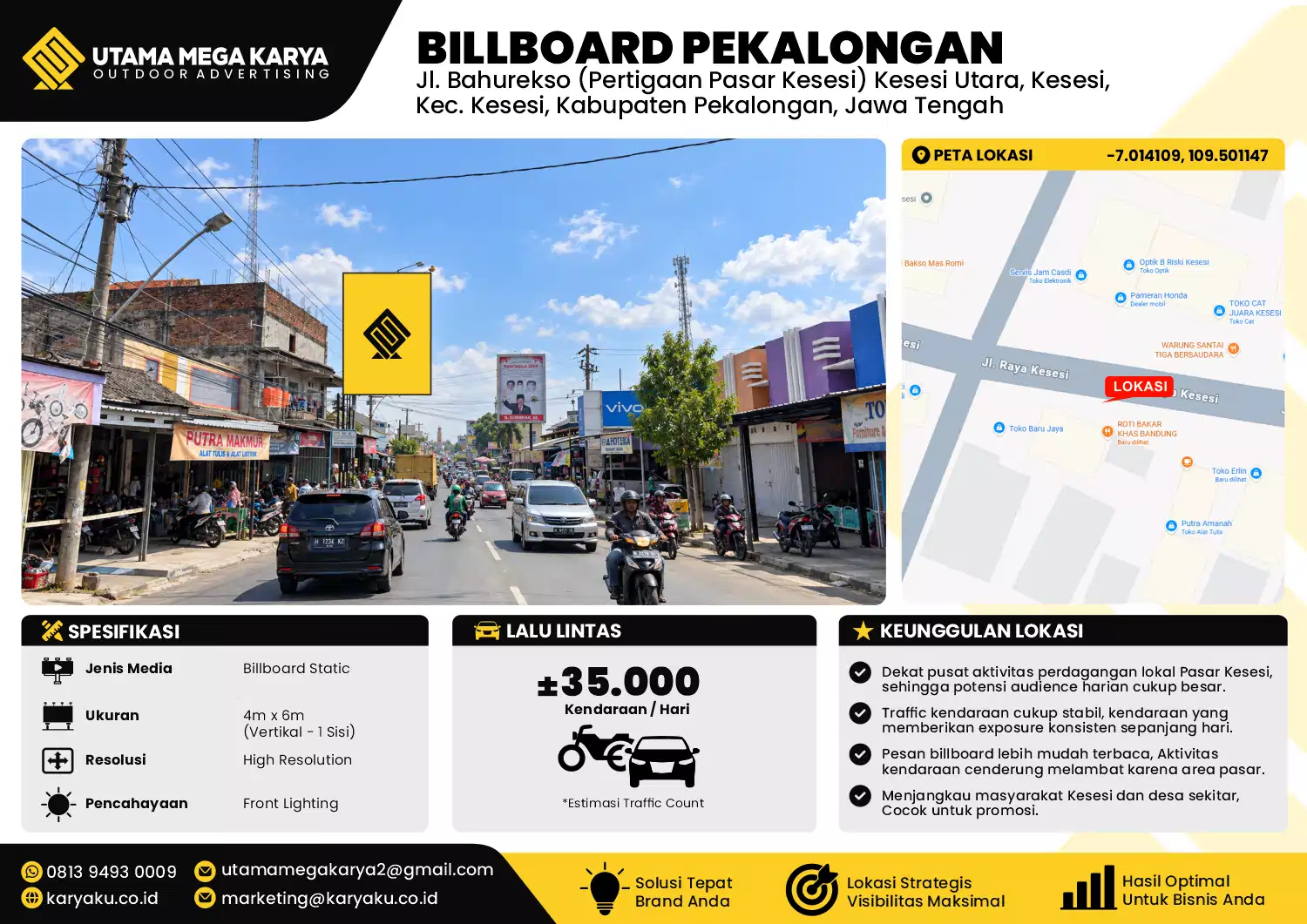 Sewa Titik Billboard di Jl. Bahurekso (Pertigaan Pasar Kesesi) Kesesi Utara, Kesesi, Kec. Kesesi, Kabupaten Pekalongan, Jawa Tengah