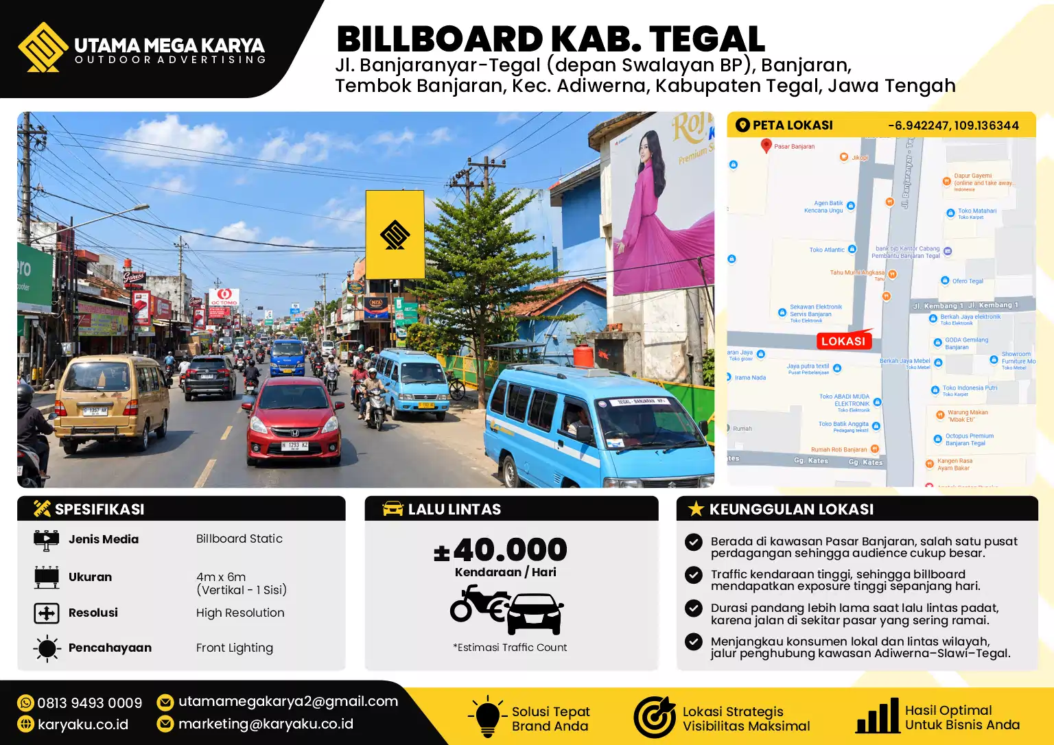 Sewa Titik Billboard di Jl. Banjaranyar-Tegal (depan Swalayan BP), Banjaran, Tembok Banjaran, Kec. Adiwerna, Kabupaten Tegal, Jawa Tengah, Kab. Tegal