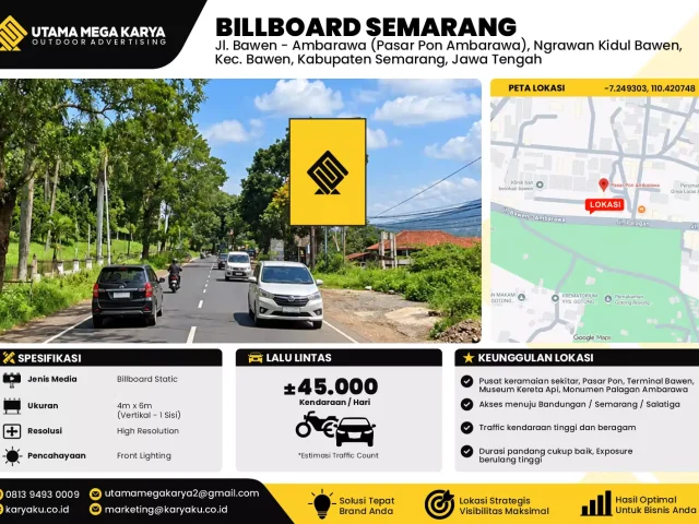 Sewa Titik Billboard di Jalan Bawen Ambarawa Pasar PON Ambarawa Ngrawan Kidul Bawen Kec Bawen Kabupaten Semarang Jawa Tengah