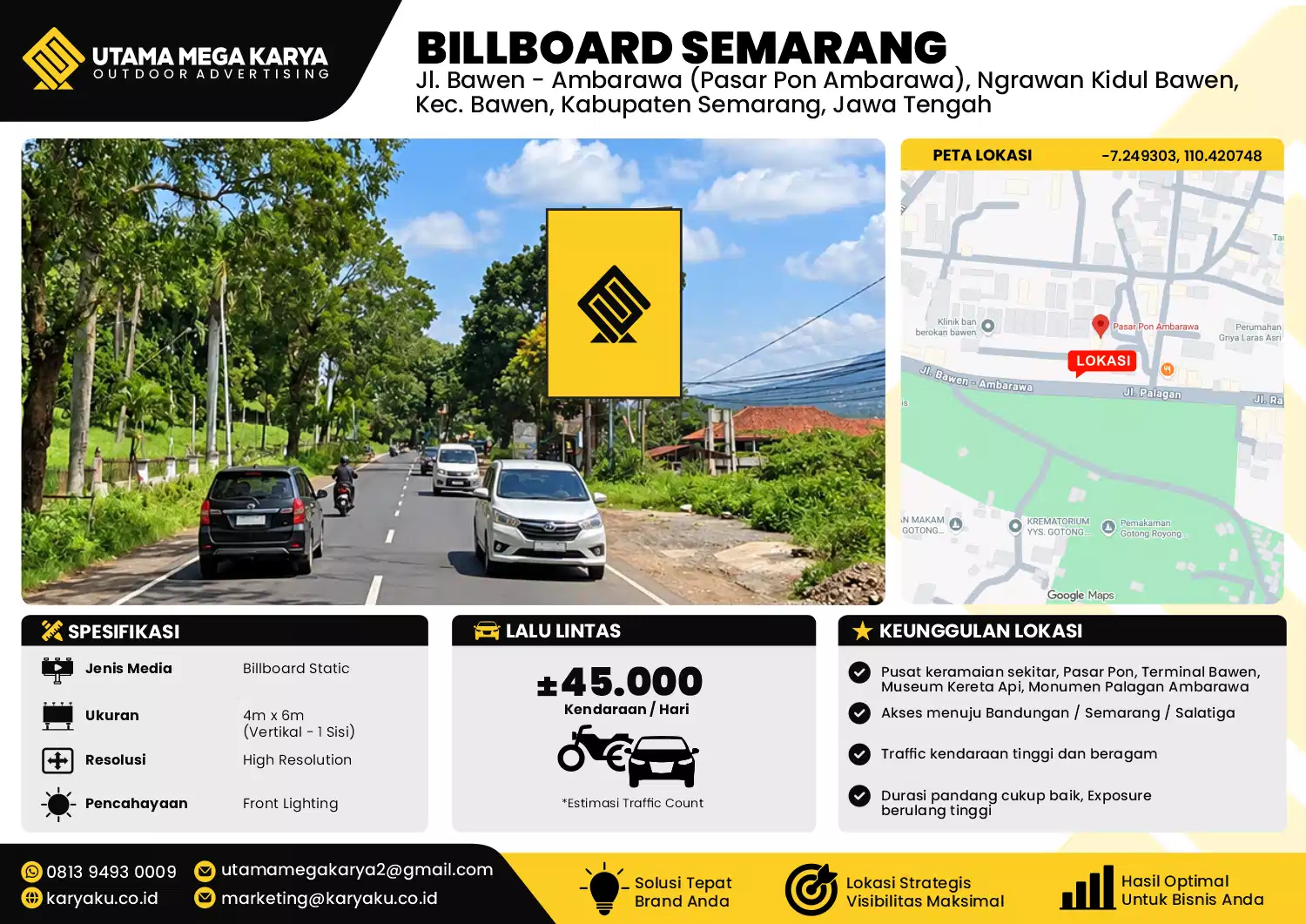 Sewa Titik Billboard di Jalan Bawen Ambarawa Pasar PON Ambarawa Ngrawan Kidul Bawen Kec Bawen Kabupaten Semarang Jawa Tengah