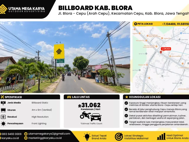 Sewa Titik Billboard di Jl. Blora - Cepu (Arah Cepu), Kecamatan Cepu, Kab. Blora, Jawa Tengah