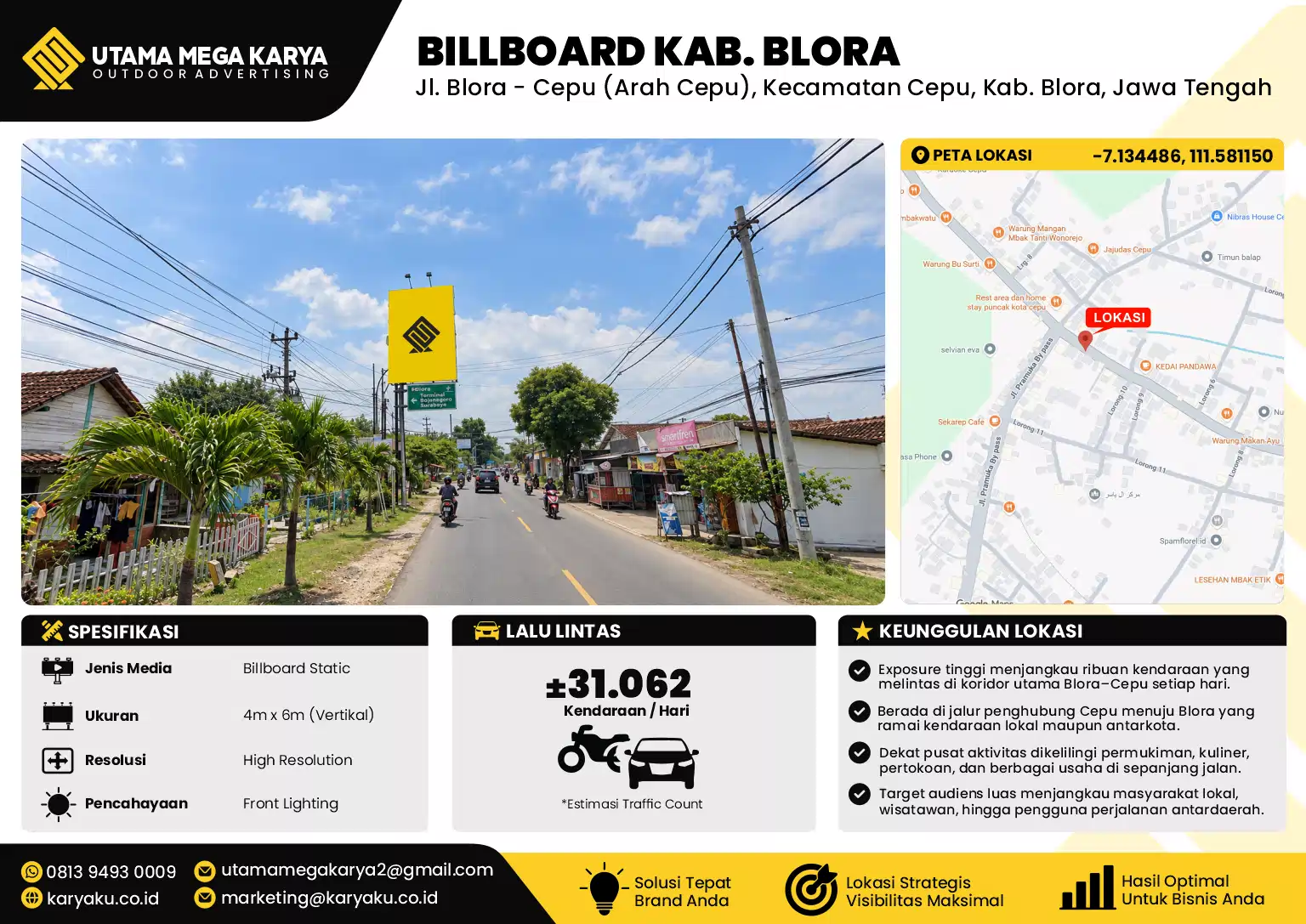 Sewa Titik Billboard di Jl. Blora - Cepu (Arah Cepu), Kecamatan Cepu, Kab. Blora, Jawa Tengah
