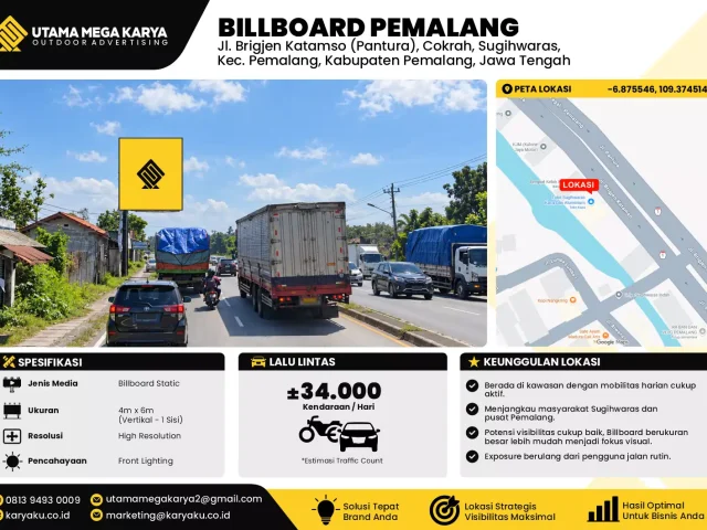 Sewa Titik Billboard di Jl. Brigjen Katamso (Pantura), Cokrah, Sugihwaras, Kec. Pemalang, Kabupaten Pemalang, Jawa Tengah