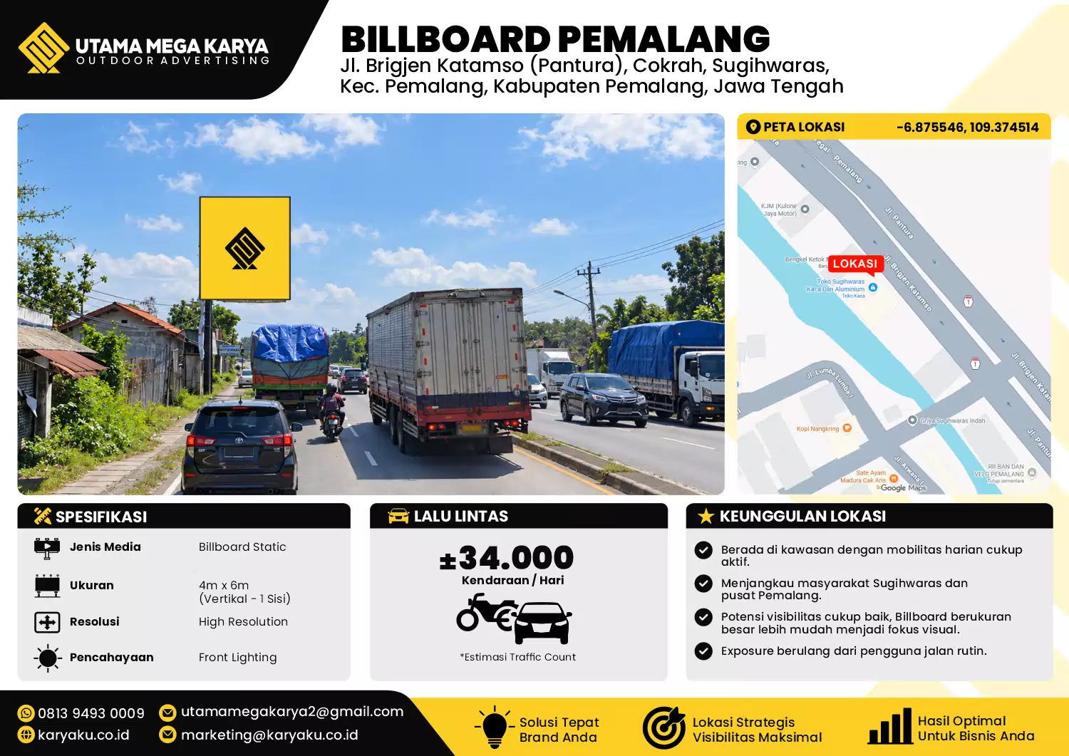 Sewa Titik Billboard di Jl. Brigjen Katamso (Pantura), Cokrah, Sugihwaras, Kec. Pemalang, Kabupaten Pemalang, Jawa Tengah