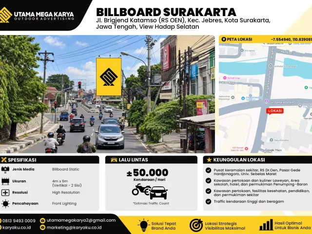Sewa Titik Baliho dan Billboard di Jl. Brigjend Katamso (RS OEN), Kec. Jebres, Kota Surakarta, Jawa Tengah, View Hadap Selatan