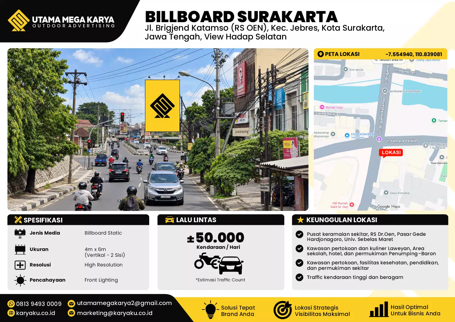 Sewa Titik Baliho dan Billboard di Jl. Brigjend Katamso (RS OEN), Kec. Jebres, Kota Surakarta, Jawa Tengah, View Hadap Selatan