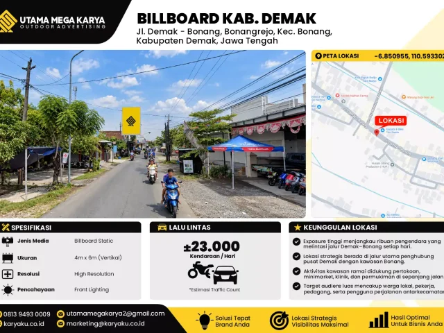 Sewa Titik Billboard di Jl. Demak - Bonang, Bonangrejo, Kec. Bonang, Kabupaten Demak, Jawa Tengah