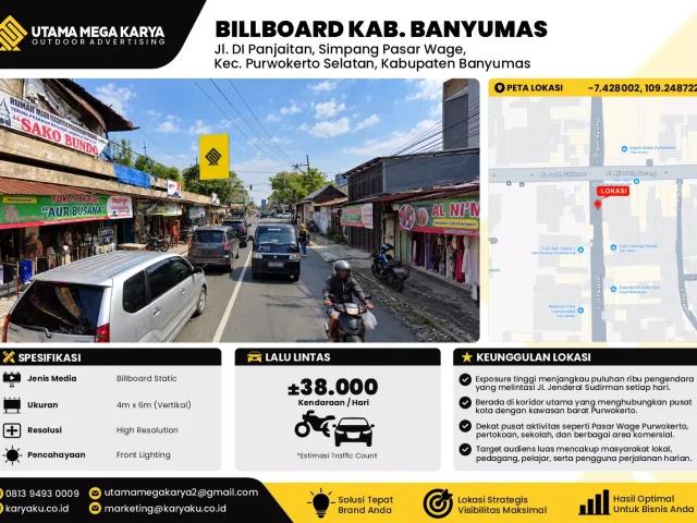 Sewa Titik Billboard di Jalan D.I Panjaitan Simpang Pasar Wage Kec Purwokerto Selatan Kabupaten Banyumas