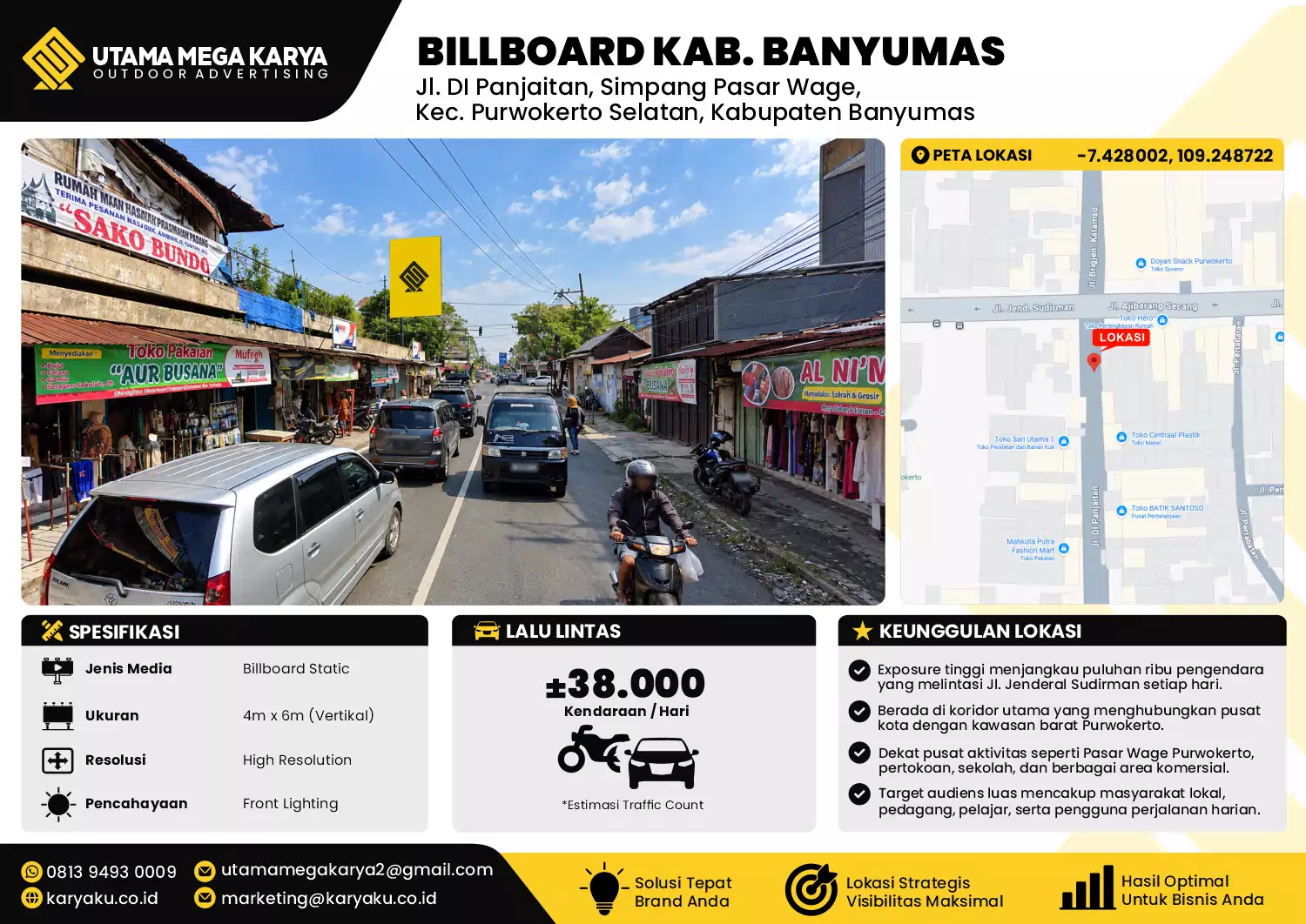 Sewa Titik Billboard di Jalan D.I Panjaitan Simpang Pasar Wage Kec Purwokerto Selatan Kabupaten Banyumas