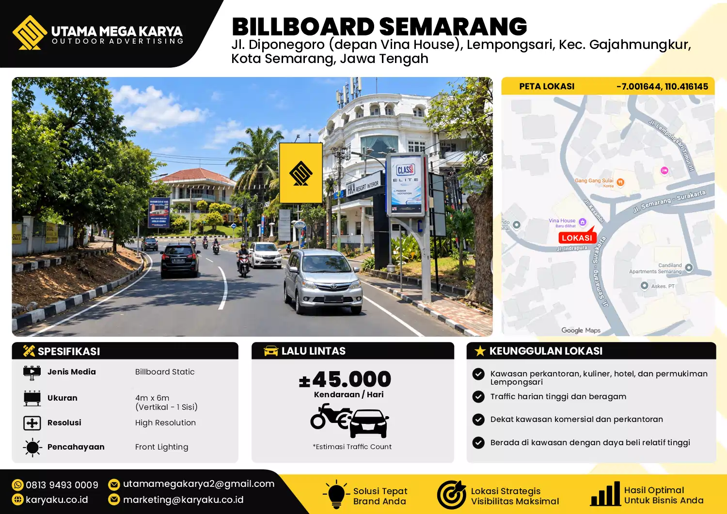 Sewa Titik Baliho dan Billboard di Jl. Diponegoro (depan Vina House), Lempongsari, Kec. Gajahmungkur, Kota Semarang, Jawa Tengah