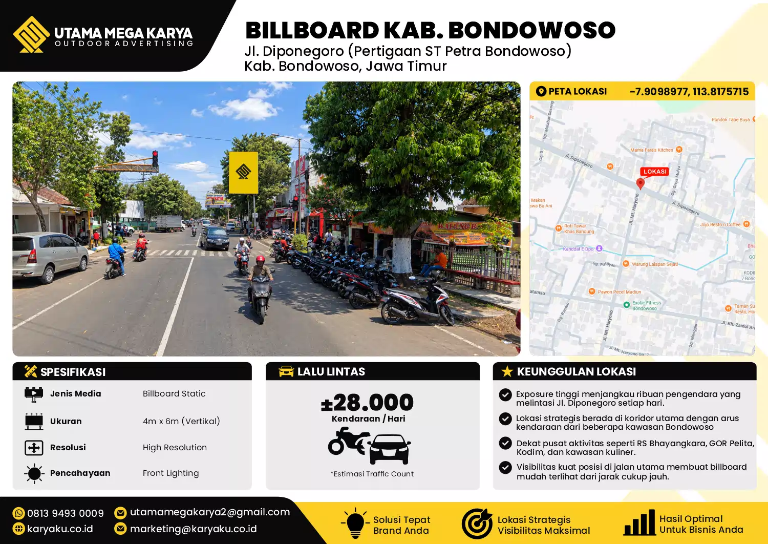 Sewa Titik Baliho dan Billboard di Jl. Diponegoro (Pertigaan ST Petra Bondowoso) Kab. Bondowoso, Jawa Timur