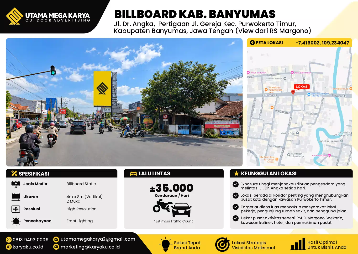 Sewa Titik Billboard di Jalan Dr Angka (pertigaan jalan gereja) view dari RS Margono Kec Purwokerto Timur Kab Banyumas Jawa Tengah
