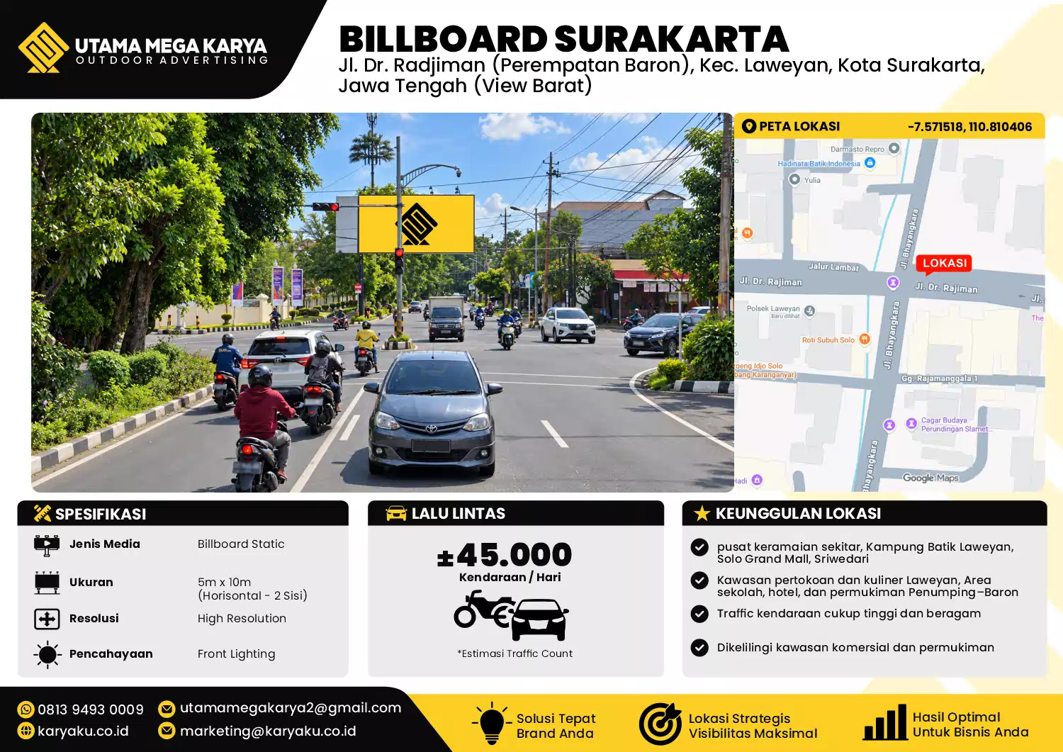 Sewa Titik Baliho dan Billboard di Jl. Dr. Radjiman (Perempatan Baron), Kec. Laweyan, Kota Surakarta, Jawa Tengah (View Barat)
