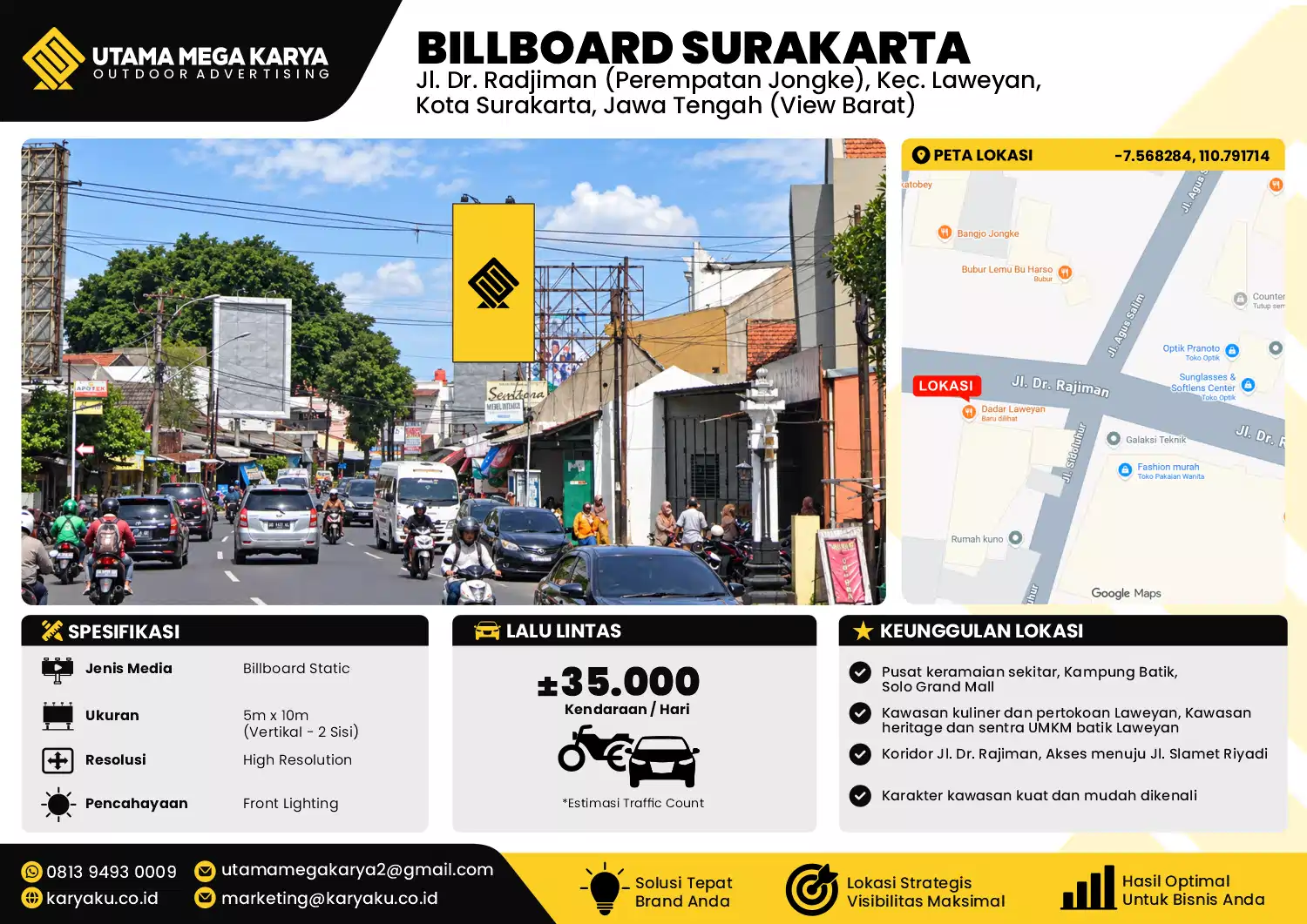 Sewa Titik Baliho dan Billboard di Jl. Dr. Radjiman (Perempatan Jongke), Kec. Laweyan, Kota Surakarta, Jawa Tengah (View Barat)
